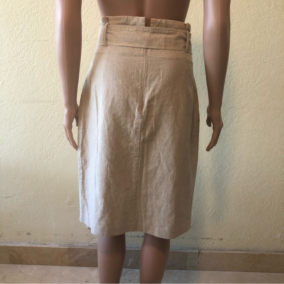 Daisy Grace Women’s Size M High-Waisted Khaki Linen Skirt Belted Large Buttons - Picture 2 of 16